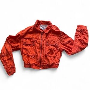 Anthropologie Cartonnier Orange Jacquard Eisenhower Bomber Jacket – Crop Fit